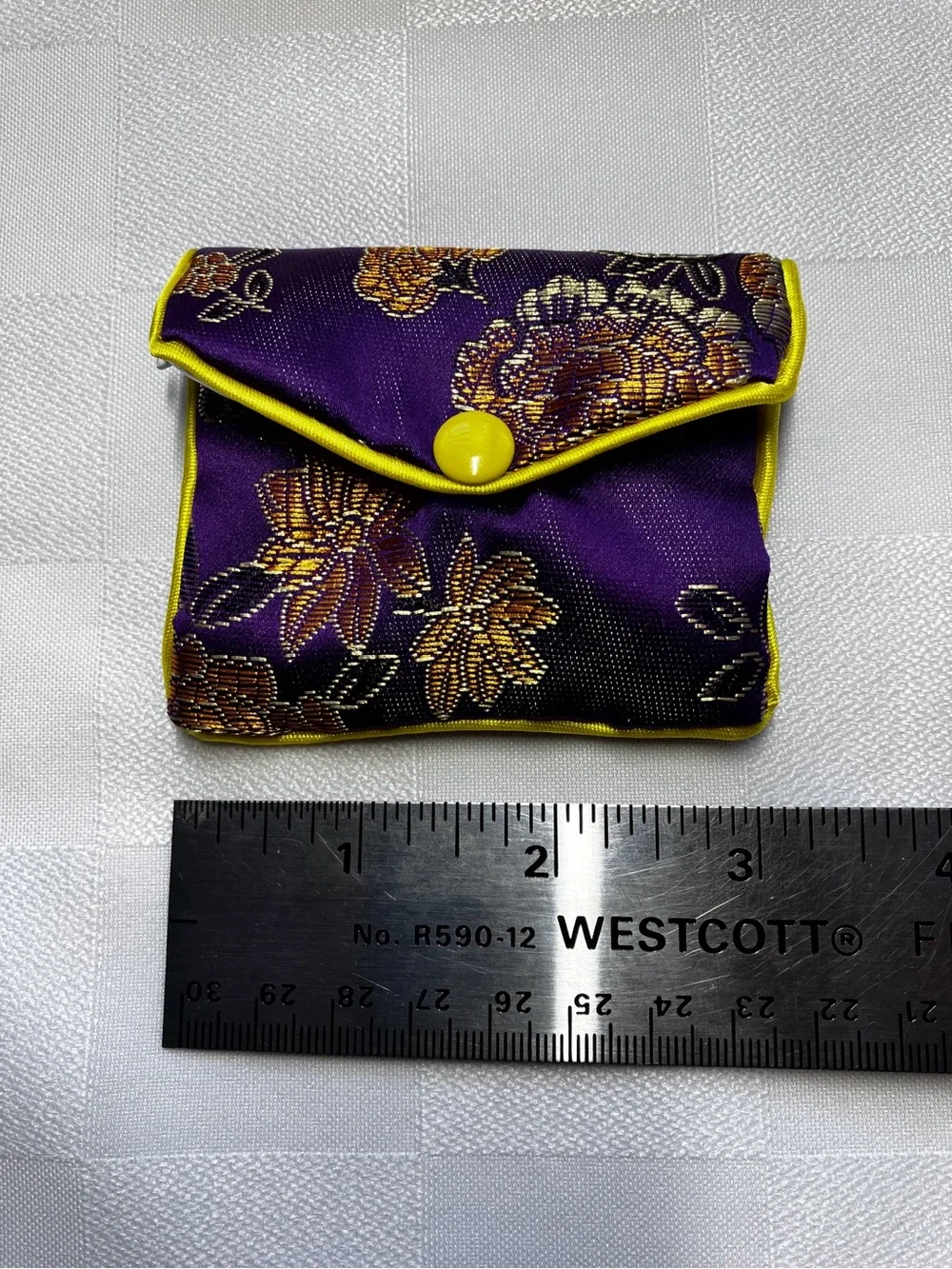 Square Silver Plated Faceted Purple Statement Ring with Floral Brocade Pouch, 7